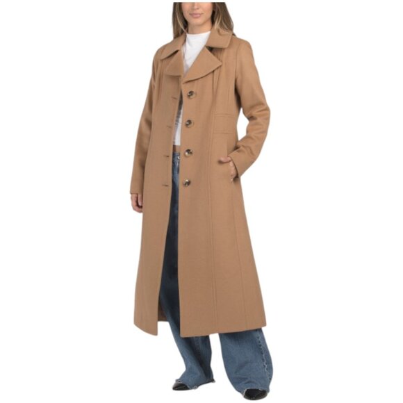 ANNE KLEIN Wool And Cashmere Blend Single Breasted Notch Collar Long Coat - Picture 1 of 2